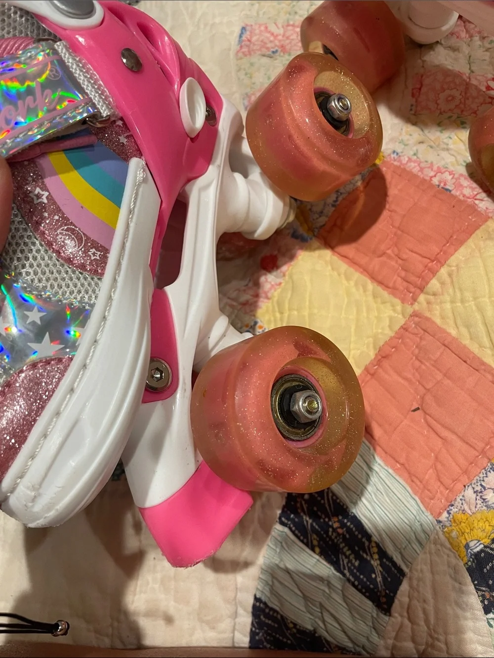 Kids Pink Holographic Light-Up Roller Skates